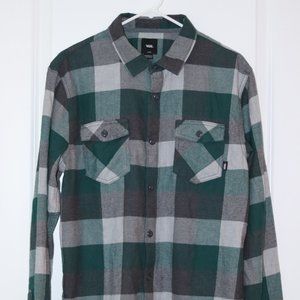 Vans Teal & Gray Flannel Button-Up Shirt, Men's Large